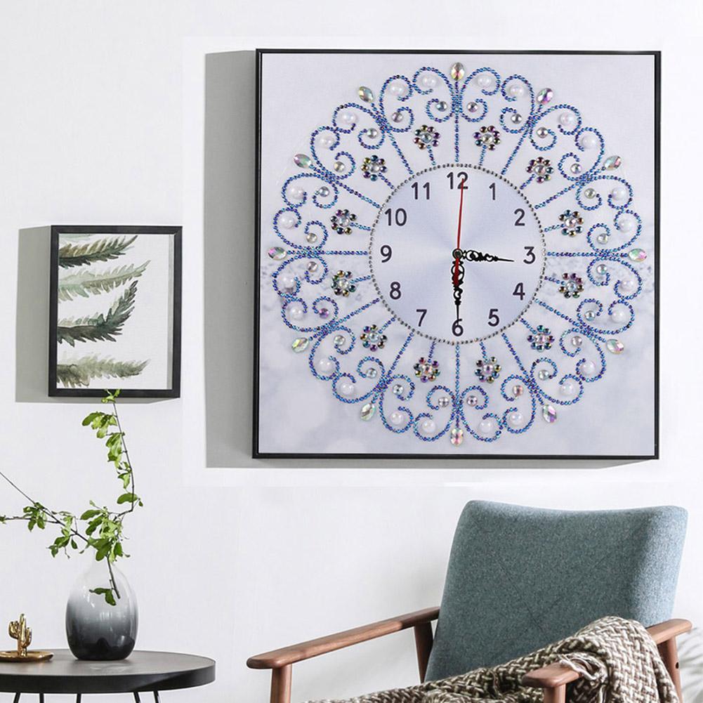 DIY Diamond Painting White Flower Wall Clock Craft Art Decor