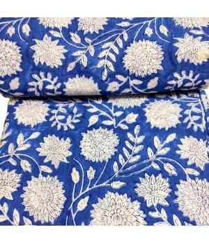 Cobalt Blue Hand Block Cotton Fabric By Yard Floral Design With vibrent color, Quilting And Craft fabric.Indian exporter